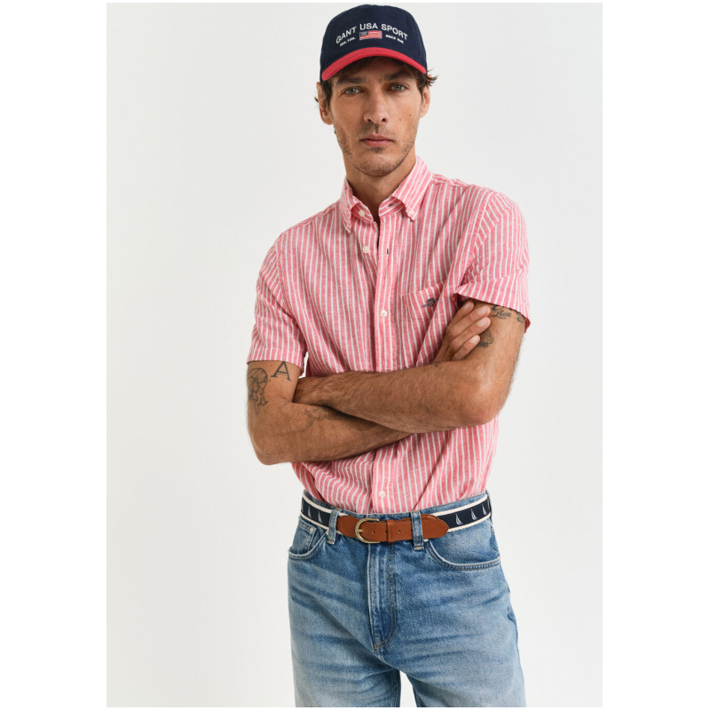 GANT Regular Fit Baumwoll Leinen Kurzarmhemd mit Streifen